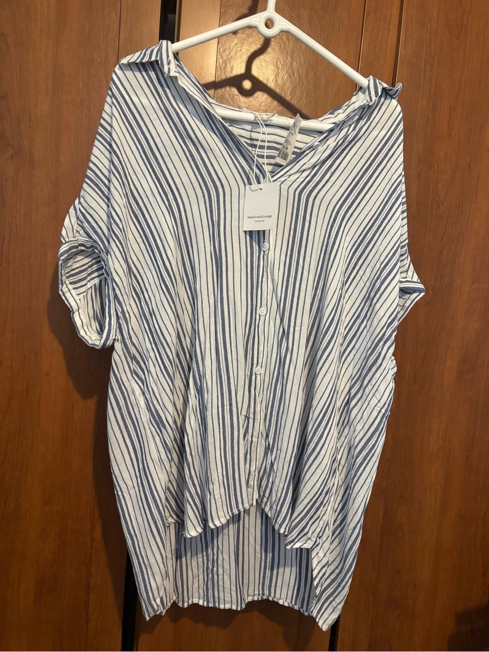 Lightweight Blue Stripe Button-Front Women's Top